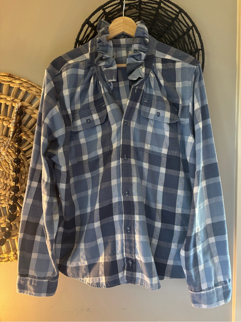 KMJ Kate McHale Jensen Blue Plaid Flannel Button-Up Shirt